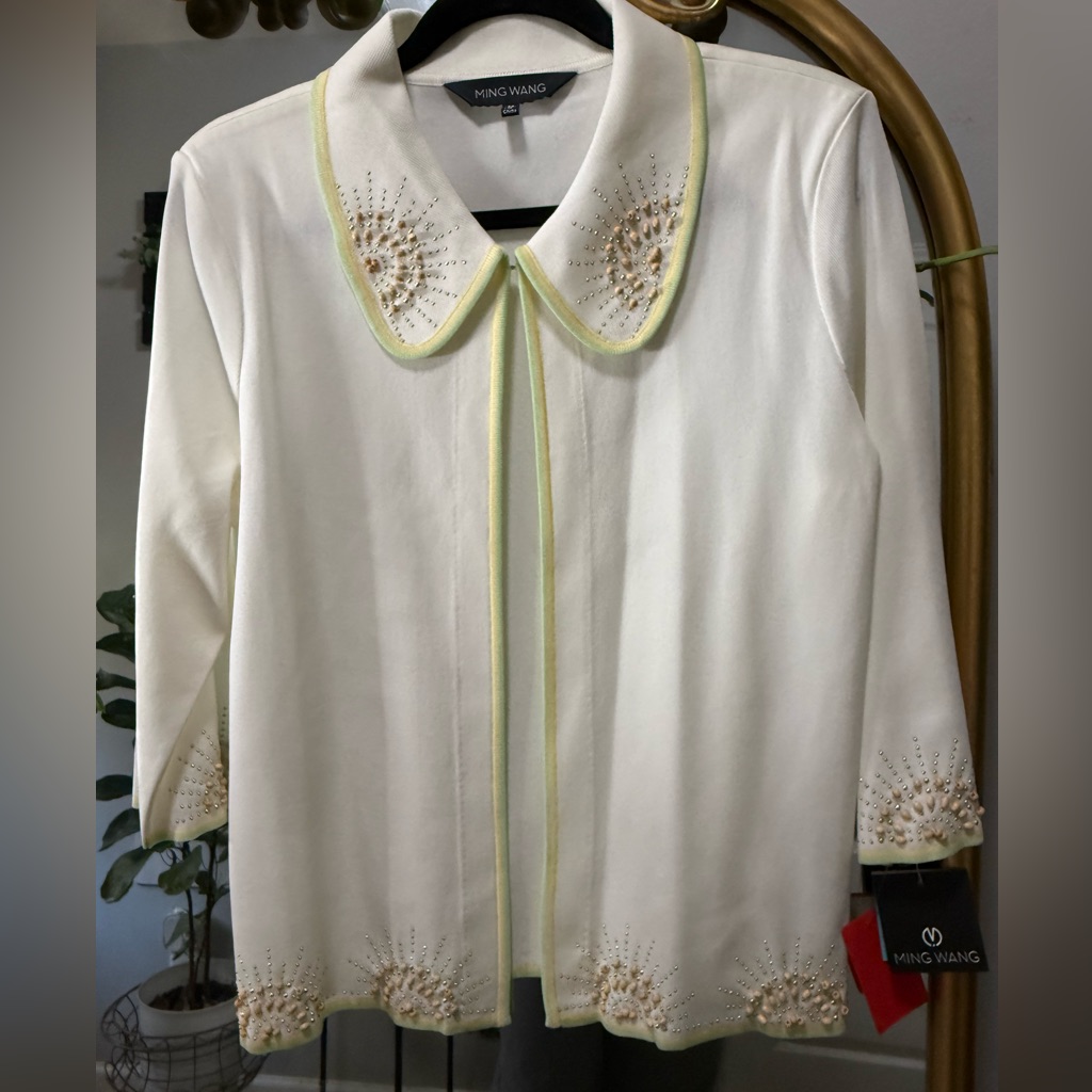 Ming Wang Cream Embellished Knitwear Cardigan